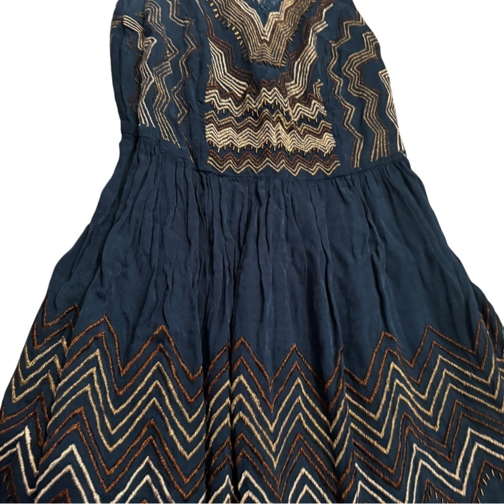 Anthropologie Meadow Rue Beaded Chevron Blue Dress Size 0 - Picture 4 of 10